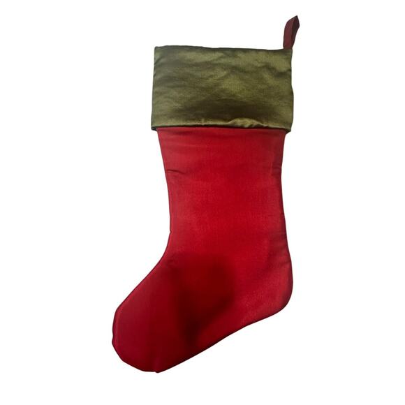 Vintage Satin Christmas Stocking Red Green Holiday Embroidered Damask Victorian - Picture 2 of 5